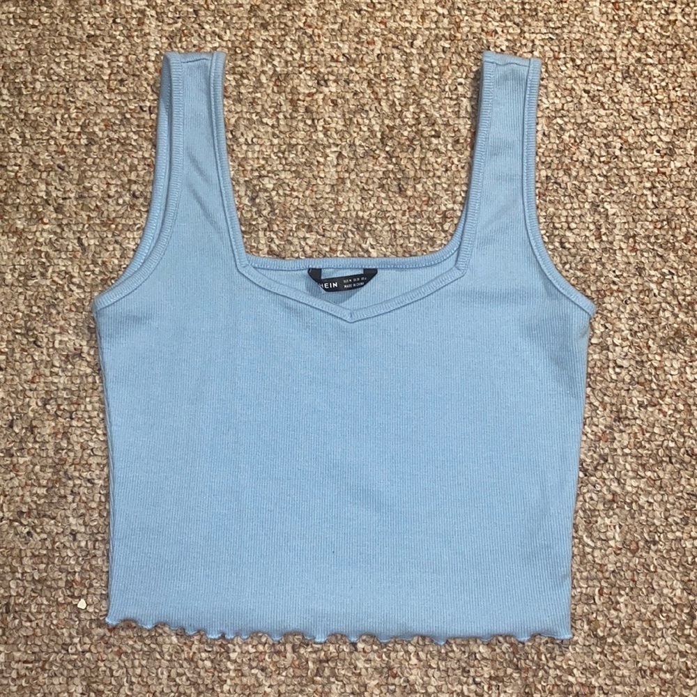 Light Blue Cropped Ribbed Tank